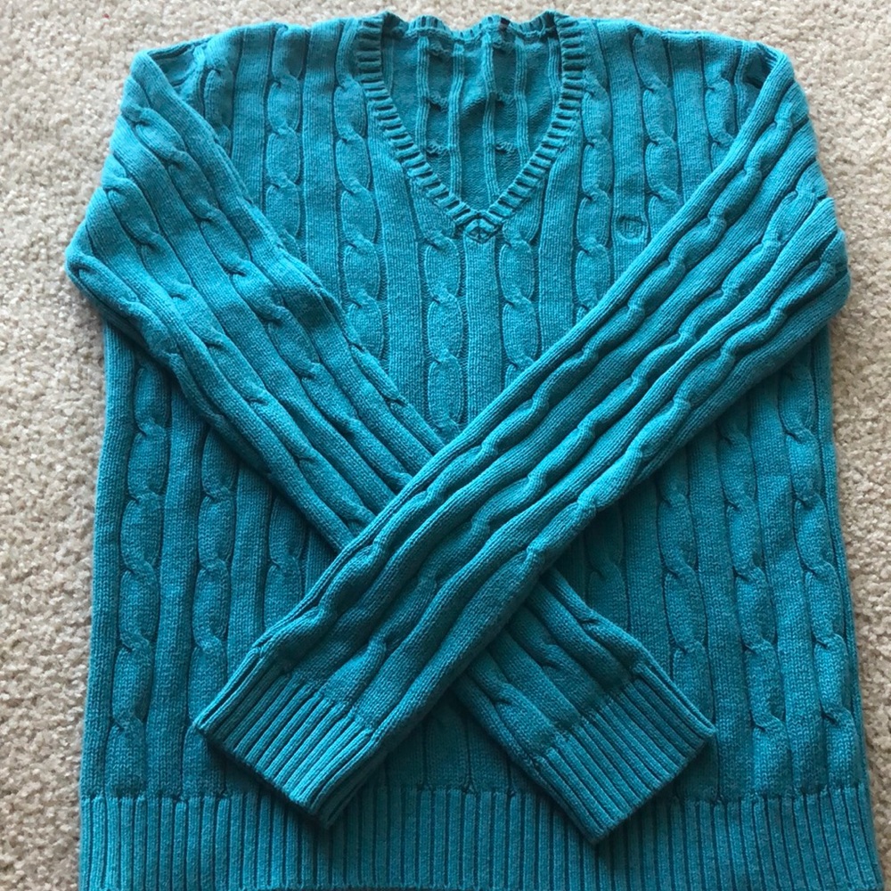 Turquoise Long Sleeve Cable Sweater